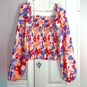 Smocked Floral Blouse, cropped fit. Never worn.
